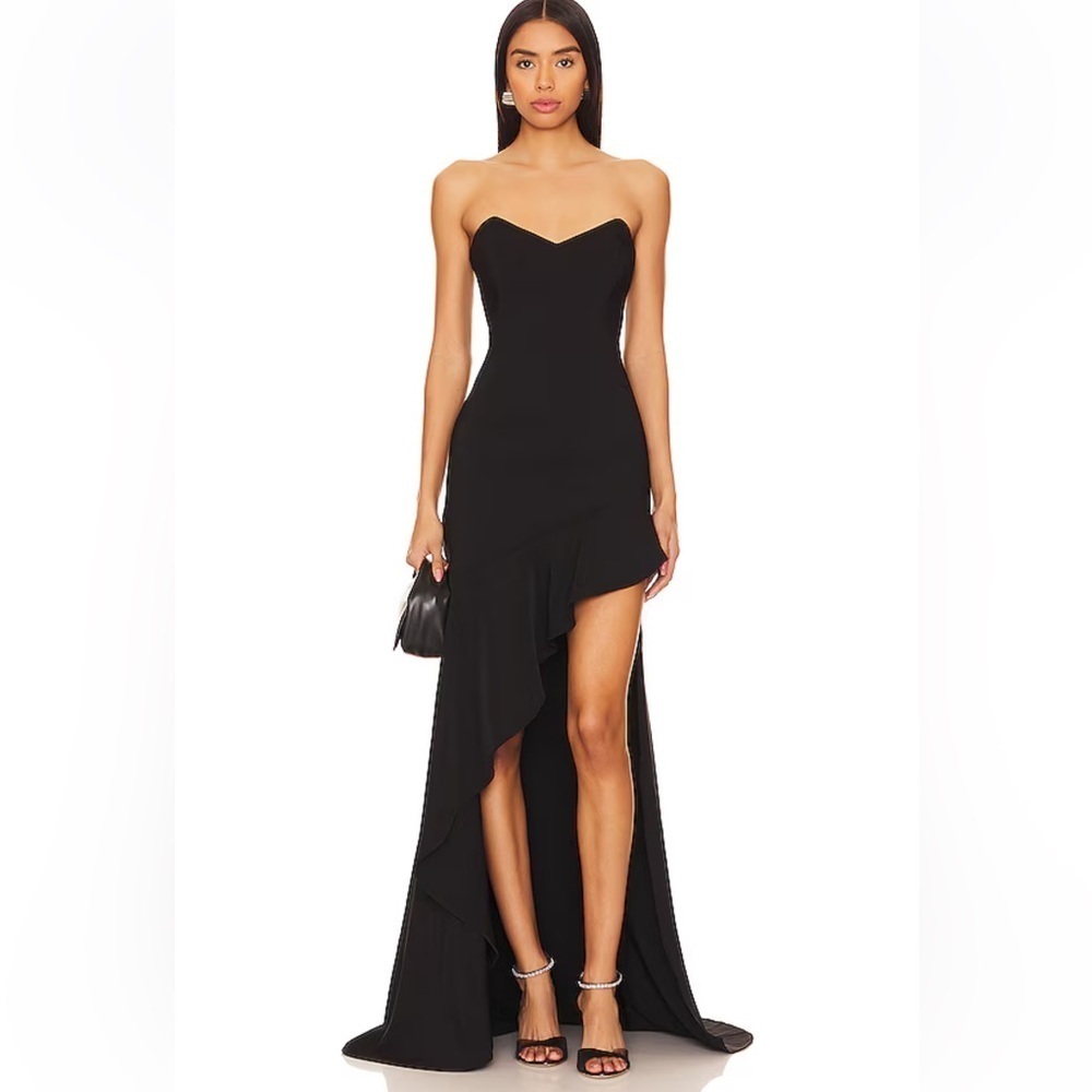 NBD Desirae Asymmetrical Dress Black Strapless High Low gown Revolve M